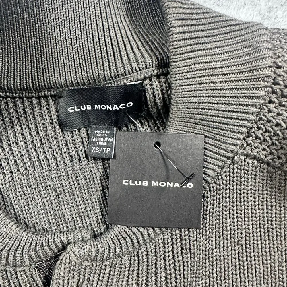 Club Monaco Ribbed Baseball Collar Sweater XS Grey Green